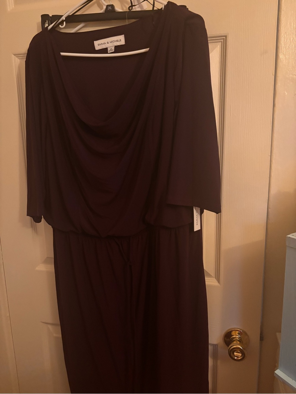 Emma & Michele Deep Plum Cowl-Neck Long Sleeve Dress